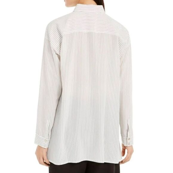 Eileen Fisher 100% Silk Oversized Striped Button Down Tunic Blouse Size S - Picture 2 of 13